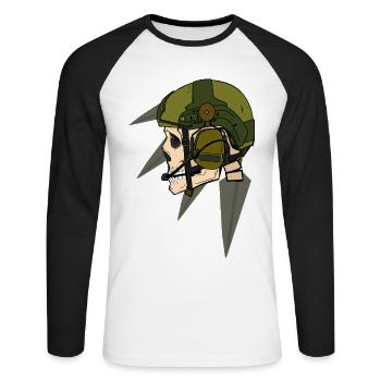 Conception du casque de soldat en forme de crâne avec casque - T-shirt baseball manches longues Homme - blanc/noir - Devant - Nik (191cm)