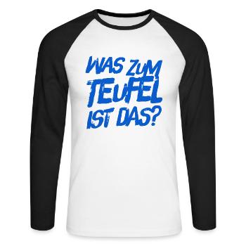 was zum Teufel ist das - Unisex Baseballshirt langarm - Weiß/Schwarz - Vorne - Nik (191cm)