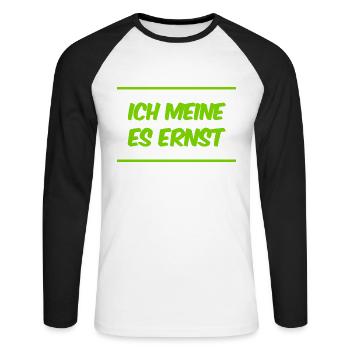 das ist mein voller Ernst - Unisex Baseballshirt langarm - Weiß/Schwarz - Vorne - Nik (191cm)
