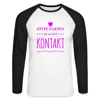 Augenkontakt geht immer - Unisex Baseballshirt langarm - Weiß/Schwarz - Vorne - Nik (191cm)