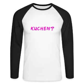 Kuchen? - Unisex Baseballshirt langarm - Weiß/Schwarz - Vorne - Nik (191cm)