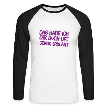 oft genug erklärt - Unisex Baseballshirt langarm - Weiß/Schwarz - Vorne - Nik (191cm)