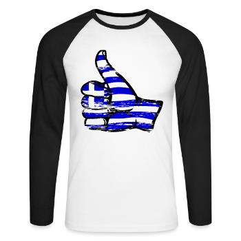 Drapeau de la Grèce OK Symbole utilisé - T-shirt baseball manches longues Homme - blanc/noir - Devant - Nik (191cm)