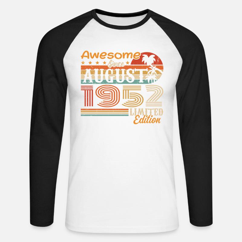 1952 August Geschenkidee August 1952 - Unisex Baseballshirt langarm - Weiß/Schwarz