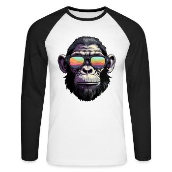 Schimpanse mit Sonnenbrille - Unisex Baseballshirt langarm - Weiß/Schwarz - Vorne - Nik (191cm)