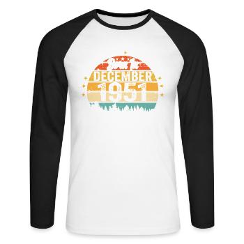 Original Dezember 1951 Jahrgang Geburtstag 1951 - Unisex Baseballshirt langarm - Weiß/Schwarz - Vorne - Nik (191cm)