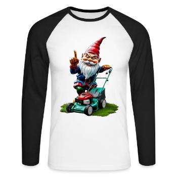 Rasenmäher Gartenzwerg Gärtner Geschenkideen - Unisex Baseballshirt langarm - Weiß/Schwarz - Vorne - Nik (191cm)