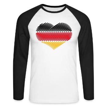 Coeur Noir Rouge Or (Croquis du drapeau de l’Allemagne) - T-shirt baseball manches longues Homme - blanc/noir - Devant - Nik (191cm)