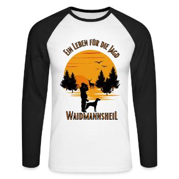 Ein Leben für die Jagd-Waidmannsheil - Unisex Baseballshirt langarm - Weiß/Schwarz - Vorne - Nik (191cm)