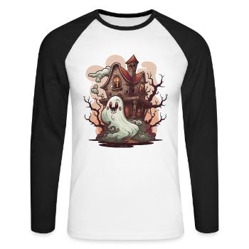 Spooky Estate - Unisex Long Sleeve Baseball T-Shirt - white/black - Front - Nik (191cm)