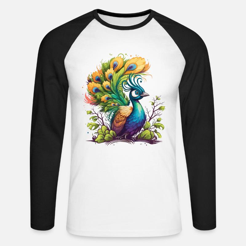Stolzer Pfau - Unisex Baseballshirt langarm - Weiß/Schwarz
