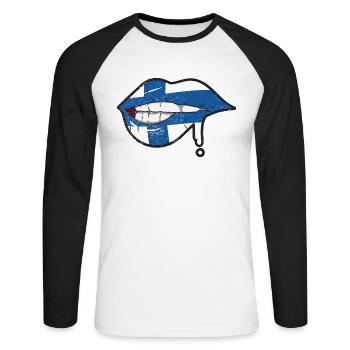 Finnland Flagge Lippen Suomen Lippu - Unisex Baseballshirt langarm - Weiß/Schwarz - Vorne - Nik (191cm)