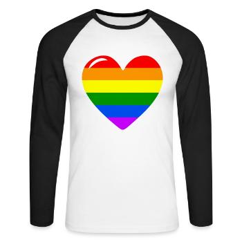 Herz Liebe Regenbogenflagge - Unisex Baseballshirt langarm - Weiß/Schwarz - Vorne - Nik (191cm)