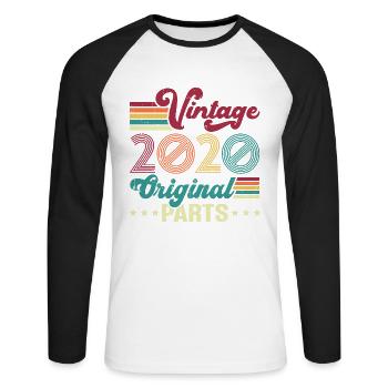 Vintage 2020 Original, Cadeau D'anniversaire - T-shirt baseball manches longues Homme - blanc/noir - Devant - Nik (191cm)