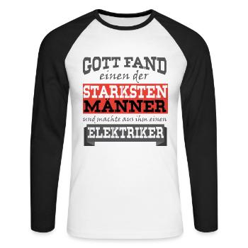 Elektriker - Coole deutsche Elektro-Geschenkidee - Unisex Baseballshirt langarm - Weiß/Schwarz - Vorne - Nik (191cm)