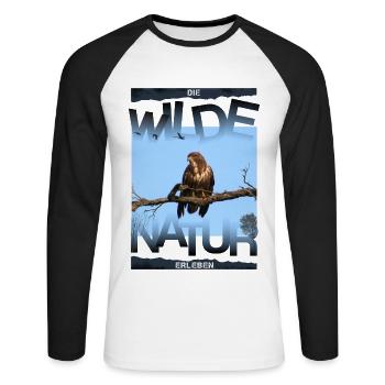 wilde Natur Bussard - Unisex Baseballshirt langarm - Weiß/Schwarz - Vorne - Nik (191cm)