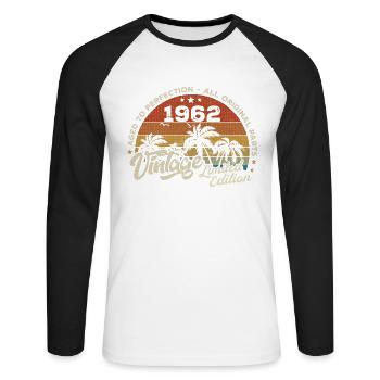 Vintage 1962 Geburtstag Retro 1962 - Unisex Baseballshirt langarm - Weiß/Schwarz - Vorne - Nik (191cm)
