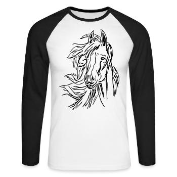 Cheval - tête vecteur - T-shirt baseball manches longues Homme - blanc/noir - Devant - Nik (191cm)