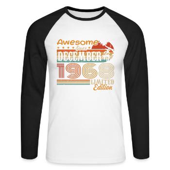 Rétro Vintage légendaire anniversaire décembre 1968 - T-shirt baseball manches longues Homme - blanc/noir - Devant - Nik (191cm)