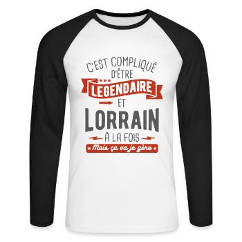 légendaire et lorrain - T-shirt baseball manches longues Homme - blanc/noir - Devant - Nik (191cm)