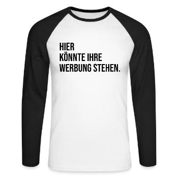 Hier könnte ihre Werbung stehen. - Unisex Baseballshirt langarm - Weiß/Schwarz - Vorne - Nik (191cm)