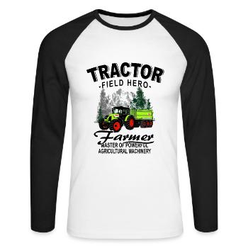 Traktor - Schlepper - Landwirt - Bauer - Unisex Baseballshirt langarm - Weiß/Schwarz - Vorne - Nik (191cm)
