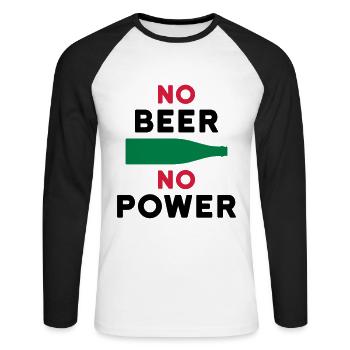 Pas de bière pas d’alimentation (bouteille de bière) - T-shirt baseball manches longues Homme - blanc/noir - Devant - Nik (191cm)