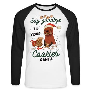 Loutre Cadeau de Noël Biscuits de Loutre Noël Noël - T-shirt baseball manches longues Homme - blanc/noir - Devant - Nik (191cm)