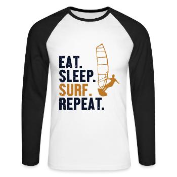 Eat Sleep Surf Repeat Water Sports Sailboarding - Unisex Long Sleeve Baseball T-Shirt - white/black - Front - Nik (191cm)