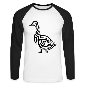 Ente Tribal Tattoo - Unisex Baseballshirt langarm - Weiß/Schwarz - Vorne - Nik (191cm)