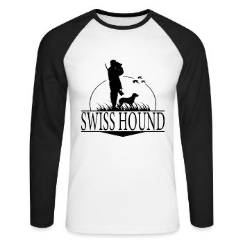 SWISS HOUND Jagdhunderasse Jäger Jagdhund Wilsigns - Unisex Baseballshirt langarm - Weiß/Schwarz - Vorne - Nik (191cm)