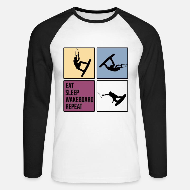 wakeboard wakeboarder cable wasserratte repeat - Unisex Baseballshirt langarm - Weiß/Schwarz