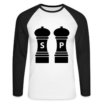 Hobbykoch Geschenkidee Salz und Pfeffer - Unisex Baseballshirt langarm - Weiß/Schwarz - Vorne - Nik (191cm)