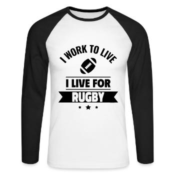 Rugby Love : cadeau pour joueur,rugby - T-shirt baseball manches longues Homme - blanc/noir - Devant - Nik (191cm)