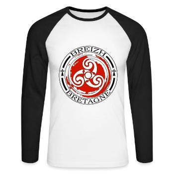 Bretagne - Breizh - T-shirt baseball manches longues Homme - blanc/noir - Devant - Nik (191cm)