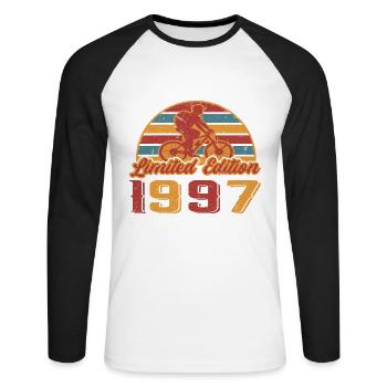 Radfahrer Geburtstag 1997 Fahrrad Mountainbike - Unisex Baseballshirt langarm - Weiß/Schwarz - Vorne - Nik (191cm)