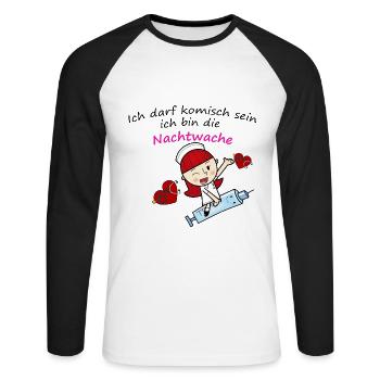Elderly care / nurse night watch - Unisex Long Sleeve Baseball T-Shirt - white/black - Front - Nik (191cm)