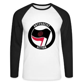 Antifascist Action – 3 Arrows - Unisex Baseballshirt langarm - Weiß/Schwarz - Vorne - Nik (191cm)