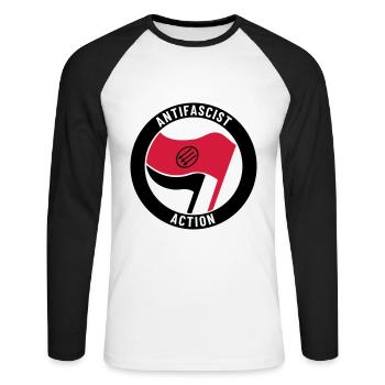 Antifascist Action – 3 Arrows - Unisex Baseballshirt langarm - Weiß/Schwarz - Vorne - Nik (191cm)