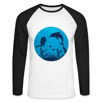 Taucher tauchen unter Wasser tauchen Geschenk - Unisex Baseballshirt langarm - Weiß/Schwarz - Vorne - Nik (191cm)