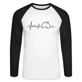 Heartbeat I love Australia Outline Map - Unisex Long Sleeve Baseball T-Shirt - white/black - Front - Nik (191cm)