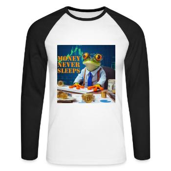 Wallstreet DividendenFrosch - Unisex Baseballshirt langarm - Weiß/Schwarz - Vorne - Nik (191cm)