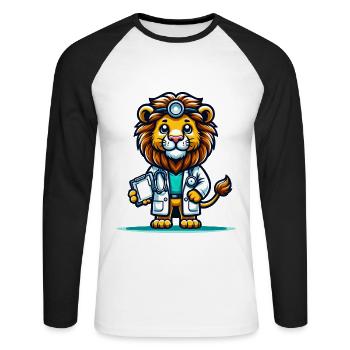 Cute Lion Doctor - Unisex Long Sleeve Baseball T-Shirt - white/black - Front - Nik (191cm)