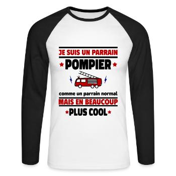 Je suis un parrain pompier plus cool, cadeau noël - T-shirt baseball manches longues Homme - blanc/noir - Devant - Nik (191cm)