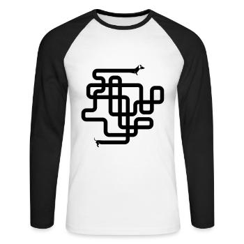 Hot Dog - Langer Spaziergang mit Dackel - Unisex Baseballshirt langarm - Weiß/Schwarz - Vorne - Nik (191cm)