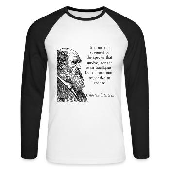 Cite Darwin Biology Theory of Evolution - Unisex Long Sleeve Baseball T-Shirt - white/black - Front - Nik (191cm)