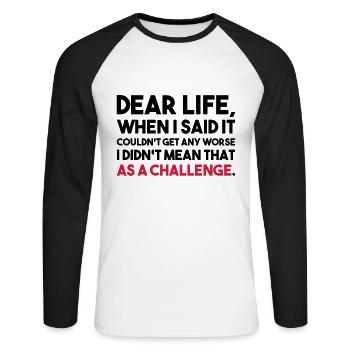 LOVE LIFE QUI N'ÉTAIT PAS UN DÉFI - T-shirt baseball manches longues Homme - blanc/noir - Devant - Nik (191cm)