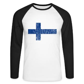 Finland Finnish Flag Scandinavia Trip - Unisex Long Sleeve Baseball T-Shirt - white/black - Front - Nik (191cm)