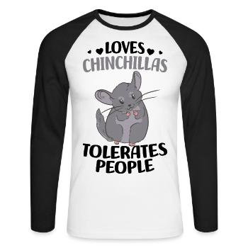 Chinchilla - Unisex Baseballshirt langarm - Weiß/Schwarz - Vorne - Nik (191cm)