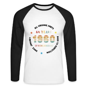 Awesome seit Januar 1960 Vintage 64 Jahre Geburtstag - Unisex Baseballshirt langarm - Weiß/Schwarz - Vorne - Nik (191cm)